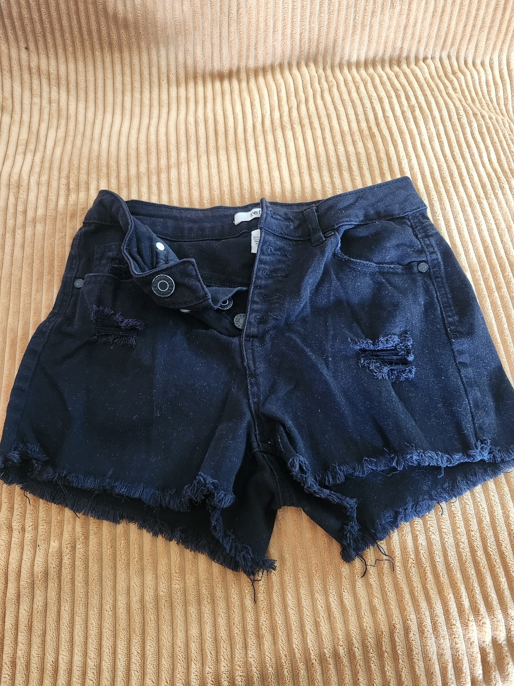 refuge Black Distressed Frayed Hem Denim Shorts